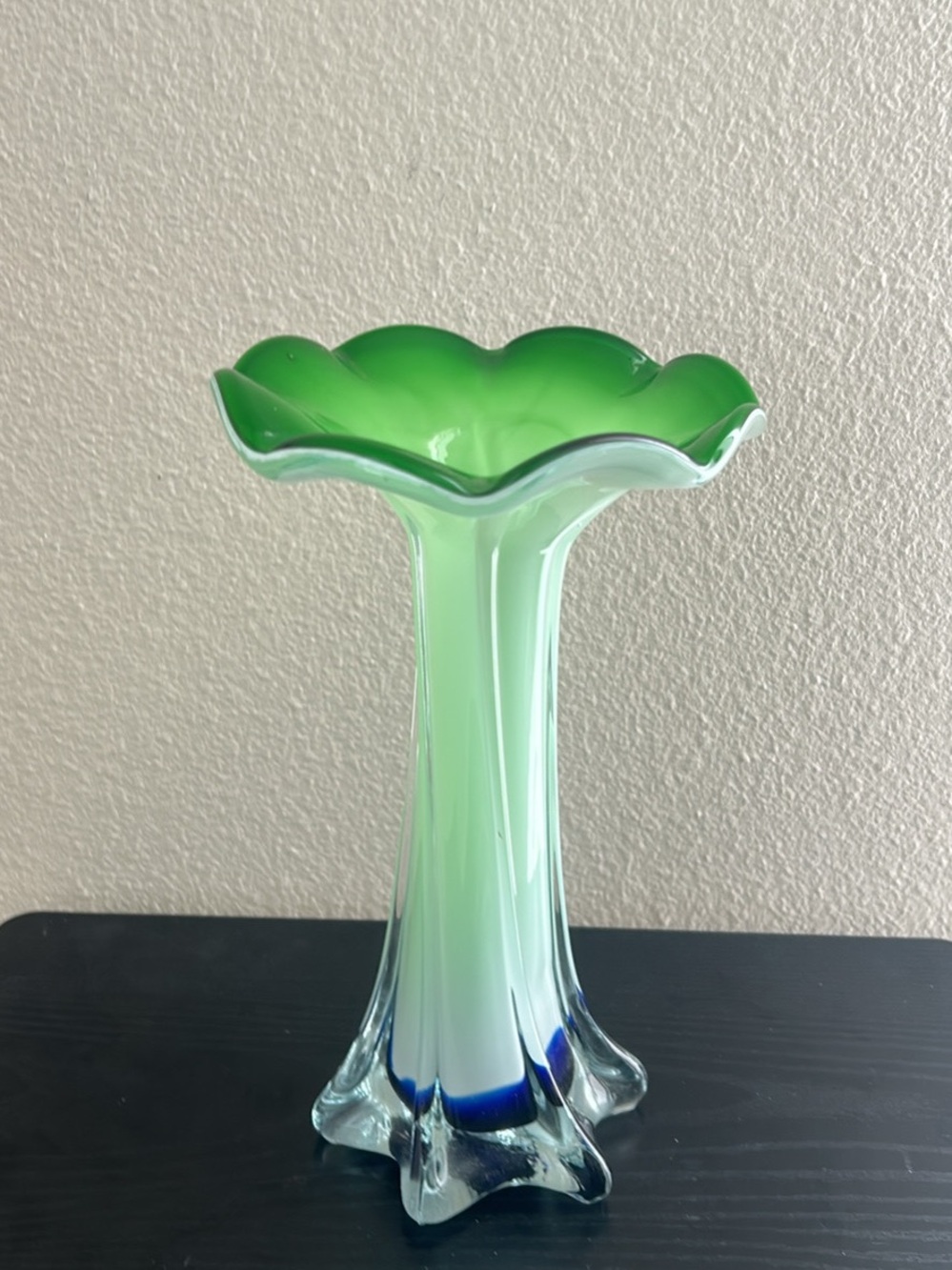 Green and Blue Art Glass Vase Calla Lily